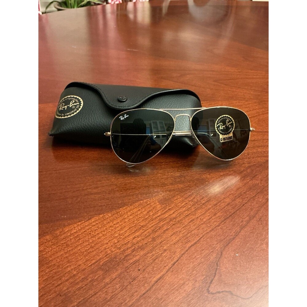 Ray-Ban Aviator Sunglasses Gold RB3025 58mm G-15 Green Lenses,Tips Pads & Case31